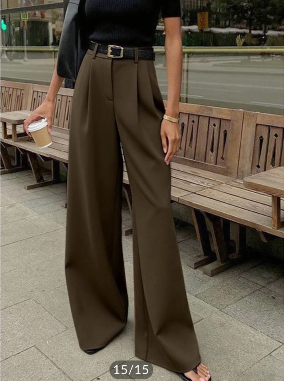 Commense BrownWide-Leg Pants Without Belt Trousers